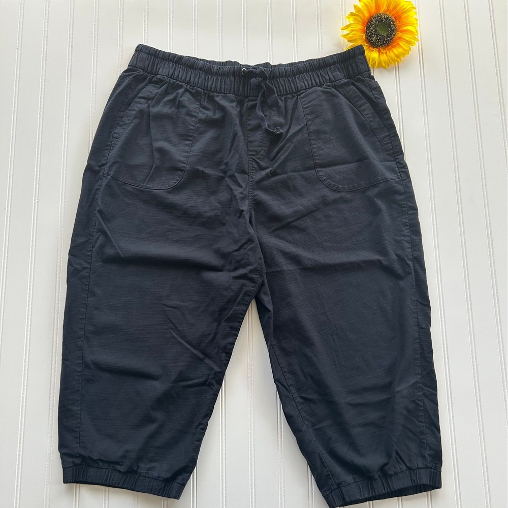 Unbranded Jogger Crop Pants Size L Women Black Excellent Slub Knit Drawstring